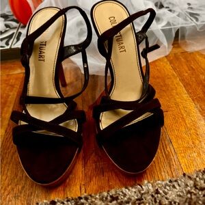 women’s brown suede Collin Stewart strappy heels size 8